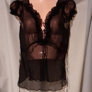 Guess Womens Large Black Silk Top